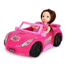 Mini lėlė kabrioletu su šunelio figūrėle rožinė