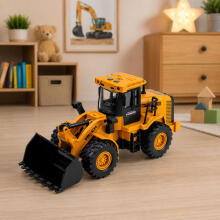 Statybų transporto priemonė Ekskavatorius su judančia kaušu, šviesomis, garsais, geltona 1:43