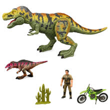 Dinozaurų rinkinys T-Rex judantis medžiotojas motociklo priedai garsai
