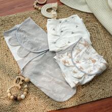 Gllquen Swaddle Set Art.300520 Jungle Medvilninis vystyklas patogiam miegui; tinka vynioti 3,2–6,4 kg svorio kūdikius,3 psc