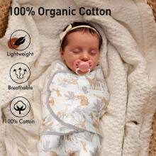Gllquen Swaddle Set Art.300520 Jungle Medvilninis vystyklas patogiam miegui; tinka vynioti 3,2–6,4 kg svorio kūdikius,3 psc