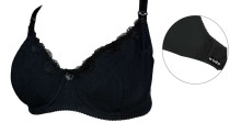 „La Bebe ™ Boutique“ apatinis trikotažas, pagrindinis „Eco Art“, 311284, juoda motinystės / slaugos liemenėlė su tvirtu atsegtu dubeniu ir stabilia krūtinės atrama.