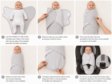 Summer Infant Art.40181 Swaddle Me Gray/White Medvilninis vystyklas patogiam miegui; tinka vynioti 3,2–6,4 kg svorio kūdikius