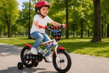 Esperia Kids Bike Panda White/Green 14' Art.9770 Vaikiškas dviratis su pripučiamais ratais ir plieniniu rėmu