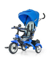 Milly Mally City Blue Детский трехколесный велосипед - трансформер c надувными колёсами, ручкой управления и крышей