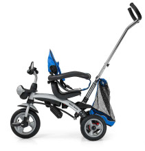 Milly Mally City Blue Детский трехколесный велосипед - трансформер c надувными колёсами, ручкой управления и крышей