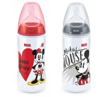 „Nuk First Choice Red Minnie Art.SK76“ plastikinis butelis su plokščiu kaklu ir silikoniniu čiulptuku pienui, 2 dydis (6-18 mėn.) 300 ml