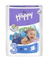 Happy Midi Baby sauskelnės 3 dydis nuo 5-9kg, 52vnt.