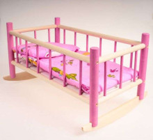 I-Toys Art.R-526A Кукольная кроватка - колыбелька  деревянная, розового цвета
