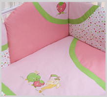NINO-ESPANA Vaikiškų lovatiesių medvilnės komplektas 'Fruta Pink' 6bb + 1