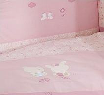 NINO-ESPANA Bernu gultas veljas kokvilnas komplekts 'El Amor Pink' 4BB Maigi rozā ar zaķīšiem