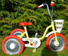 Triratukas triratukas „Velo Machine Sparite“ - su tvirtu plieniniu rėmu, ratai su guminėmis padangomis Geltona