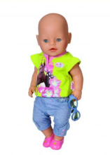 Kūdikio gimimo menas. 819357B Lėlės kūdikių džinsinio audinio drabužiai, 43 cm