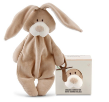„Wooly Organic Bunny Art.00206 Premium“ - minkštos ekologiškos medvilnės žaislų miegmaišis su čiulptuko laikikliu (100% natūralus)