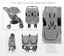Baby Jogger'18 City Mini Double Crimson Grey Art.BJ12436 Sportiniai vežimėliai dvynukams