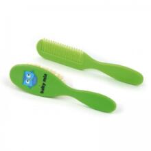 „Babymix Art.BD80046“ plaukų šukos ir šepetys su labai minkštais natūraliais šereliais Owl Green